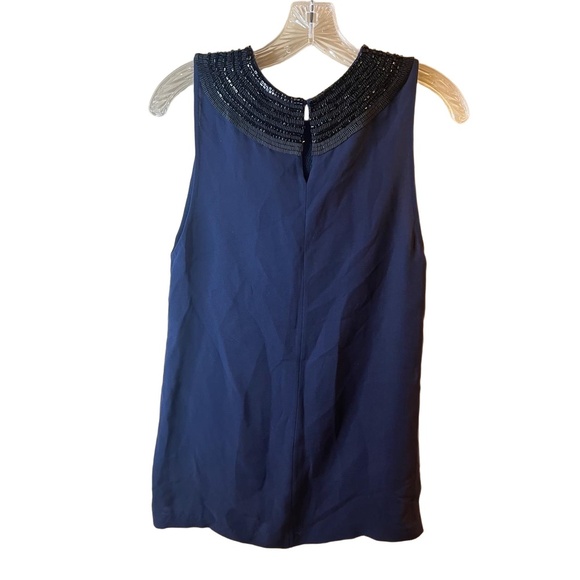 3.1 Phillip Lim Silk Navy Blue Beaded Collar Keyhole Back Sleeveless Blouse S - Picture 8 of 11